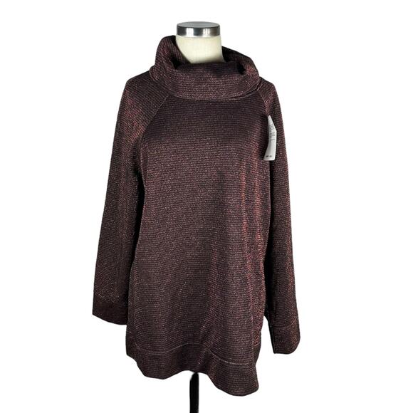 SAINT + SOFIA Bronze Lurex Ottoman Rib Turtle Neck Rib Roll Size 18 NWT Pullover - Picture 1 of 8